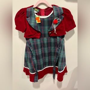 VINTAGE TARTAN GREEN RED TODDLER DRESS PLAID SIZE 4T BRAND NEW WITH TAG